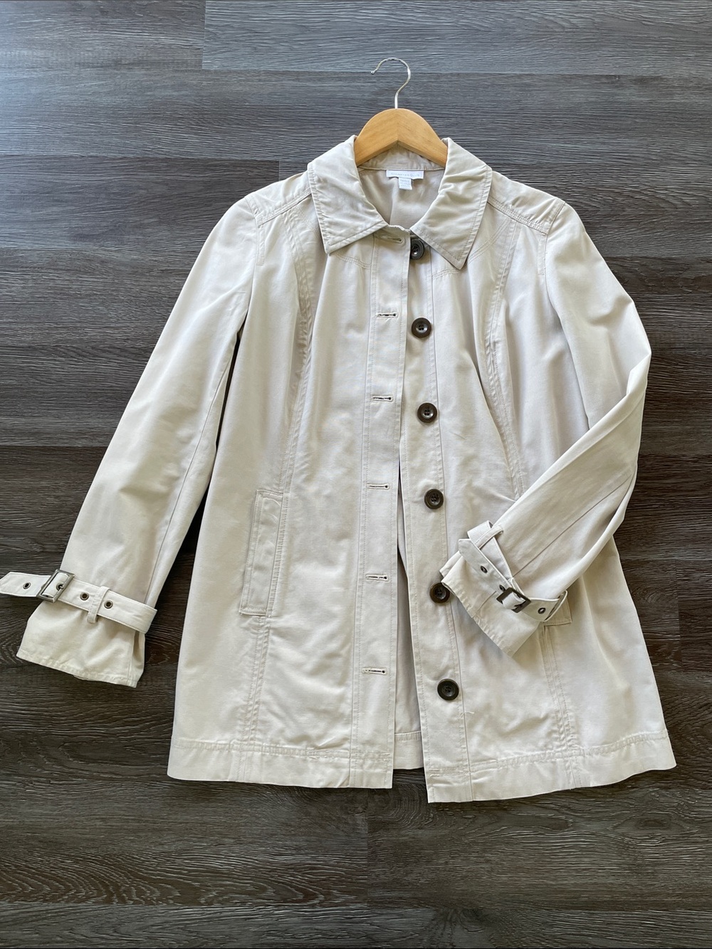 Charter Club Khaki Women's Button Front Trench Coat Size Small